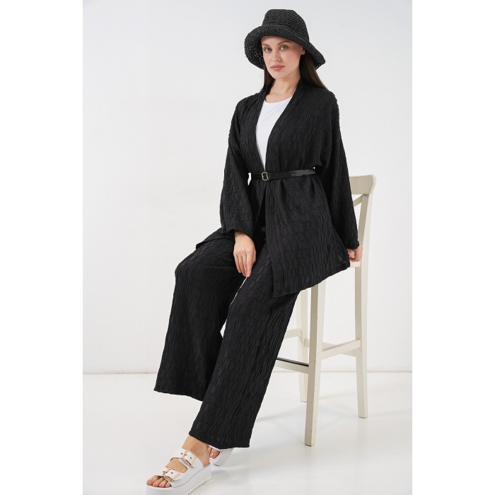 Kadın Kimono Pantolon İkili Takım 30078 - Siyah