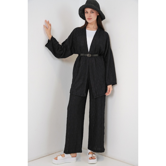 Kadın Kimono Pantolon İkili Takım 30078 - Siyah
