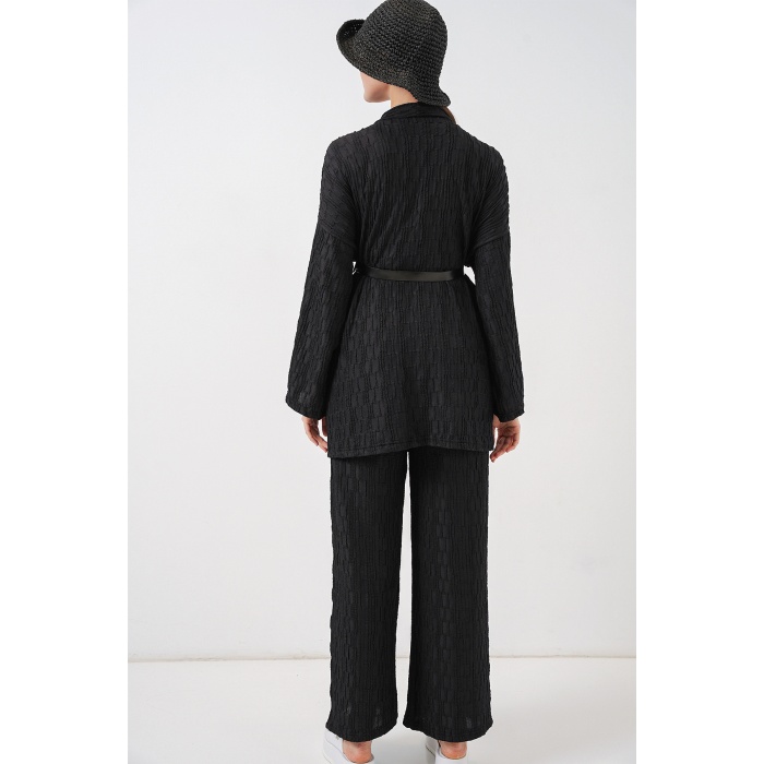 Kadın Kimono Pantolon İkili Takım 30078 - Siyah