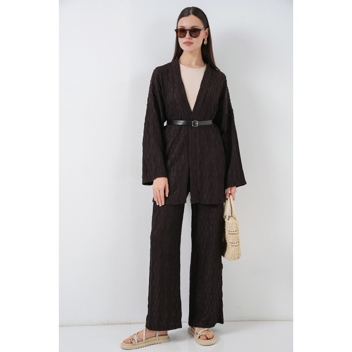 Kadın Kimono Pantolon İkili Takım 30078 - Kahverengi