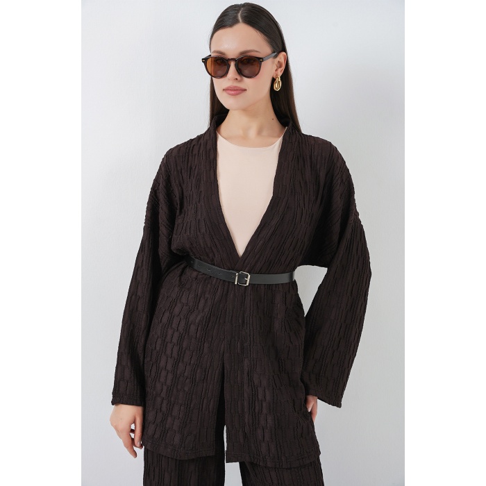 Kadın Kimono Pantolon İkili Takım 30078 - Kahverengi