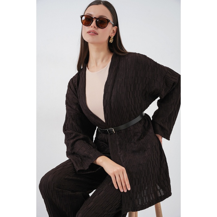 Kadın Kimono Pantolon İkili Takım 30078 - Kahverengi