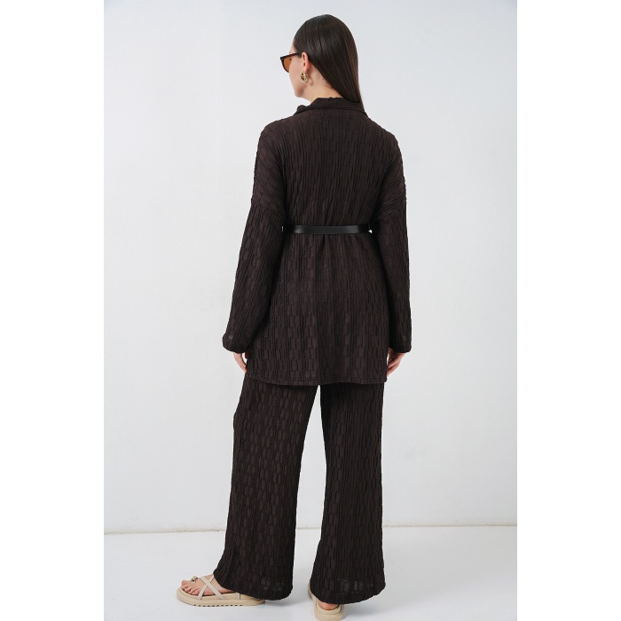 Kadın Kimono Pantolon İkili Takım 30078 - Kahverengi