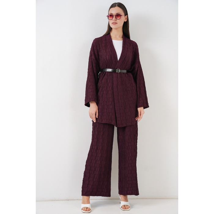 Kadın Kimono Pantolon İkili Takım 30078 - Bordo