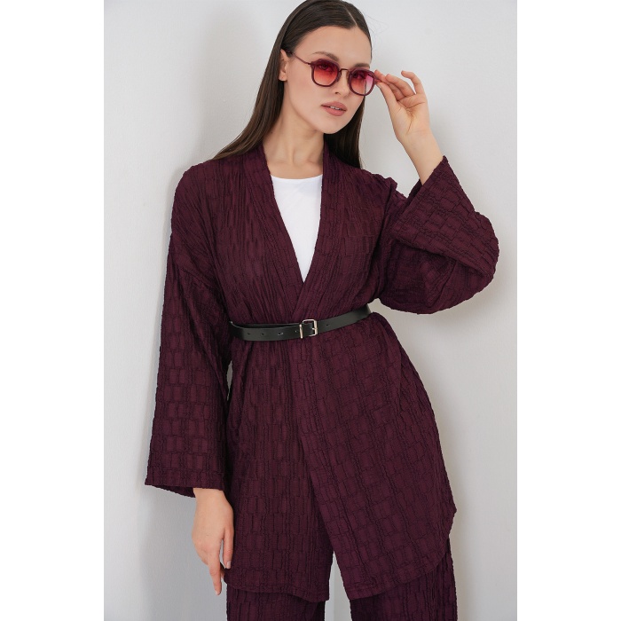 Kadın Kimono Pantolon İkili Takım 30078 - Bordo