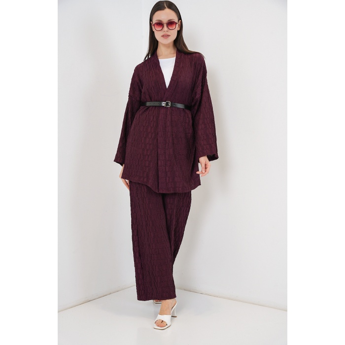 Kadın Kimono Pantolon İkili Takım 30078 - Bordo