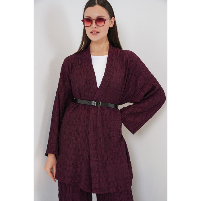 Kadın Kimono Pantolon İkili Takım 30078 - Bordo