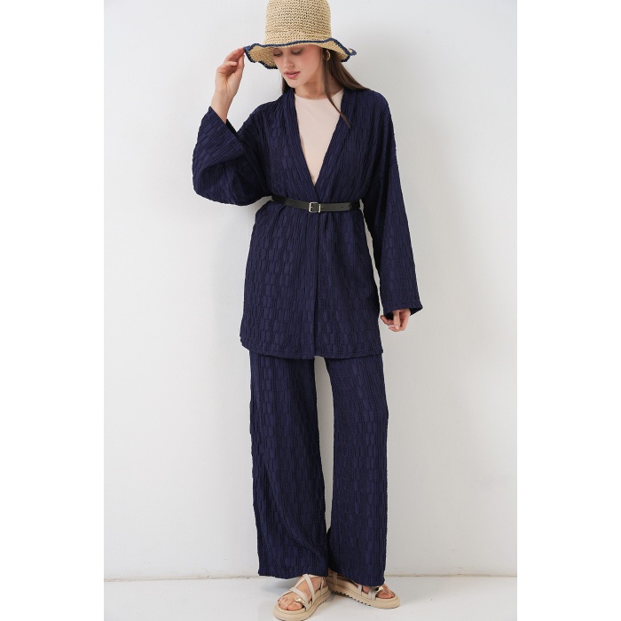 Kadın Kimono Pantolon İkili Takım 30078 - Lacivert