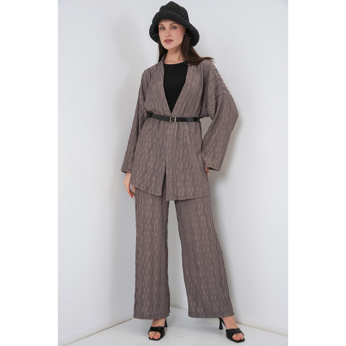 Kadın Kimono Pantolon İkili Takım 30078 - Füme