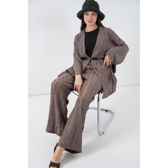 Kadın Kimono Pantolon İkili Takım 30078 - Füme