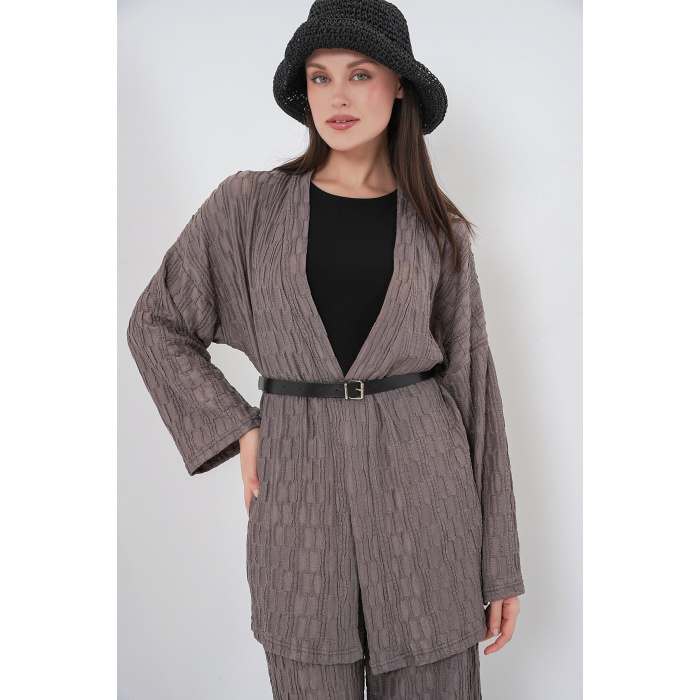 Kadın Kimono Pantolon İkili Takım 30078 - Füme