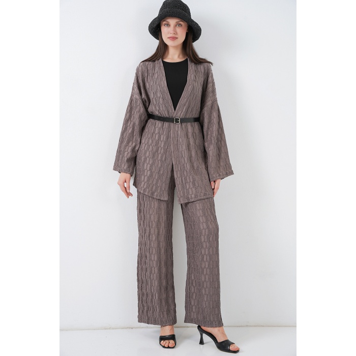 Kadın Kimono Pantolon İkili Takım 30078 - Füme