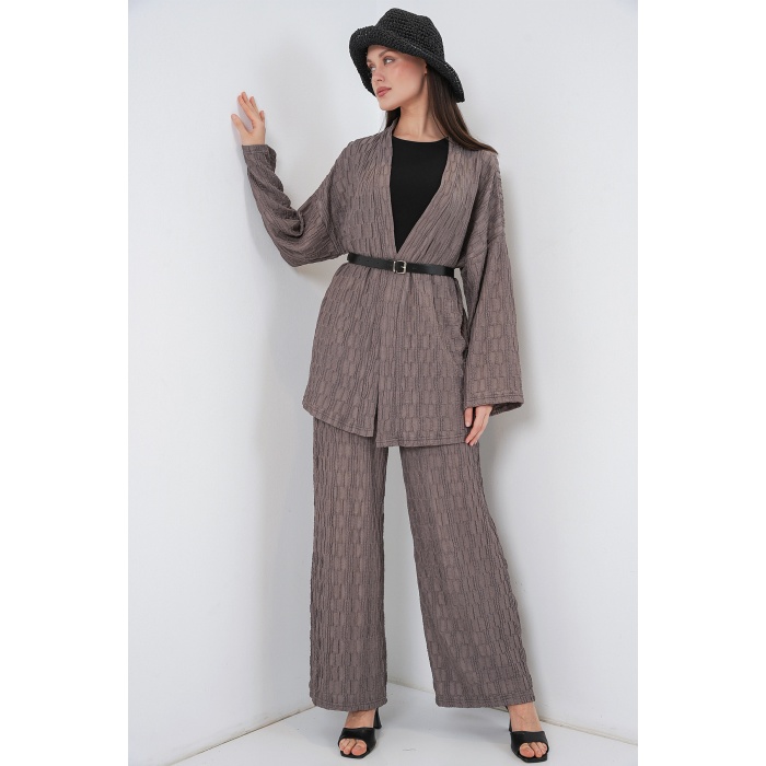 Kadın Kimono Pantolon İkili Takım 30078 - Füme