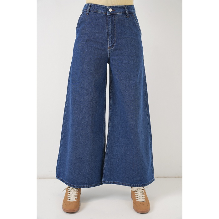 Kadın Geniş Paça Yüksek Bel Kot Pantolon 30080 - Mavi