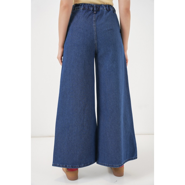 Kadın Geniş Paça Yüksek Bel Kot Pantolon 30080 - Mavi