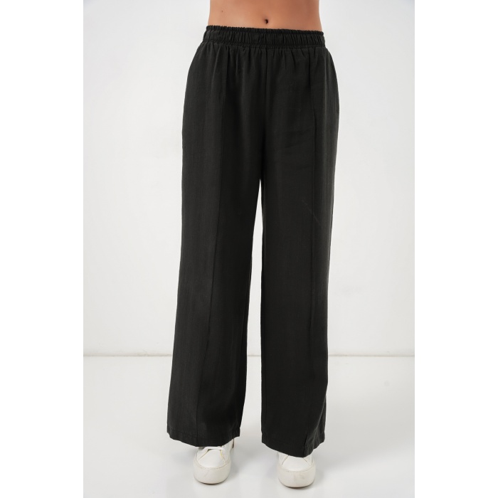 Kadın Beli Lastikli Bol Paça Pantolon 30087 - Siyah