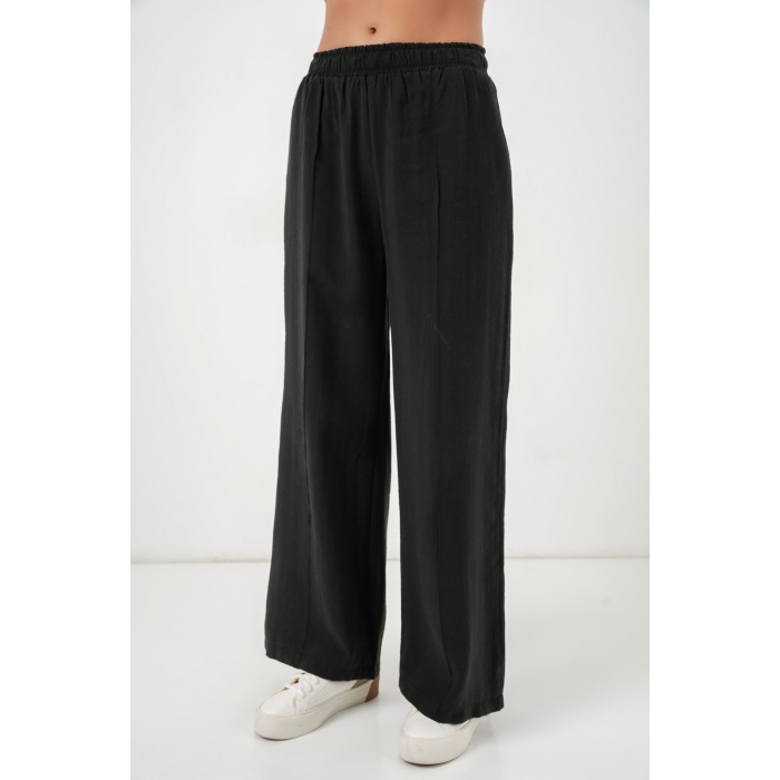 Kadın Beli Lastikli Bol Paça Pantolon 30087 - Siyah