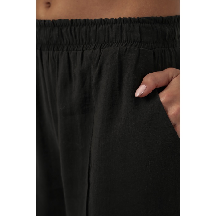 Kadın Beli Lastikli Bol Paça Pantolon 30087 - Siyah