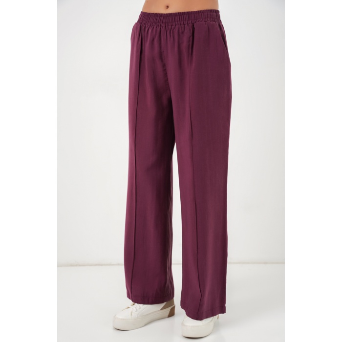 Kadın Beli Lastikli Bol Paça Pantolon 30087 - Bordo
