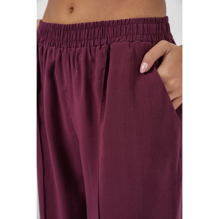 Kadın Beli Lastikli Bol Paça Pantolon 30087 - Bordo