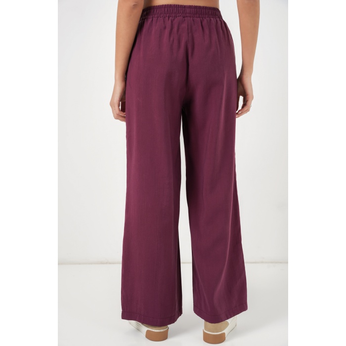 Kadın Beli Lastikli Bol Paça Pantolon 30087 - Bordo