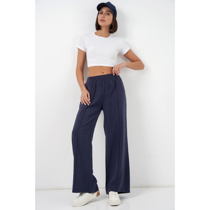 Kadın Beli Lastikli Bol Paça Pantolon 30087 - Lacivert