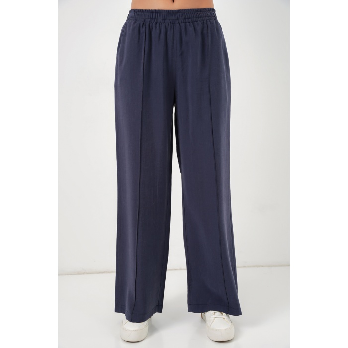 Kadın Beli Lastikli Bol Paça Pantolon 30087 - Lacivert