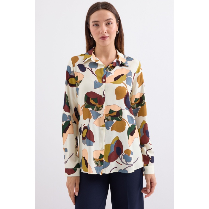 3721 Grafik Desenli Gömlek - K. Bej