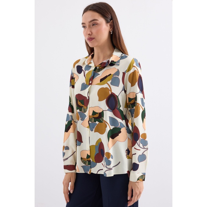 3721 Grafik Desenli Gömlek - K. Bej