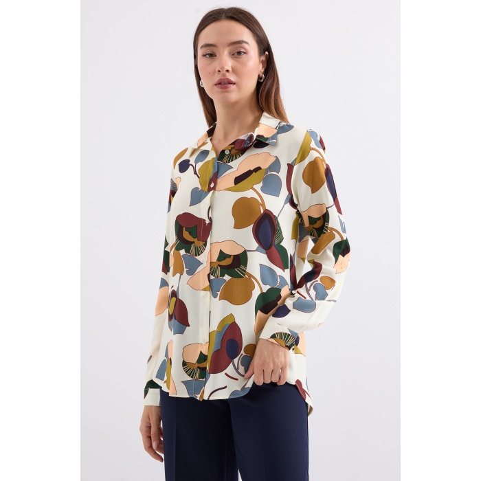 3721 Grafik Desenli Gömlek - K. Bej