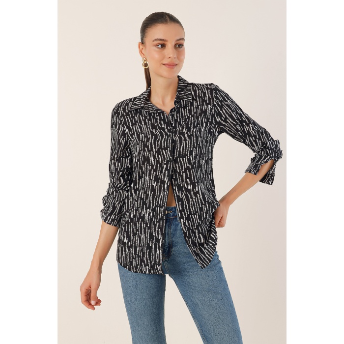 3721 Grafik Desenli Gömlek - M.Siyah