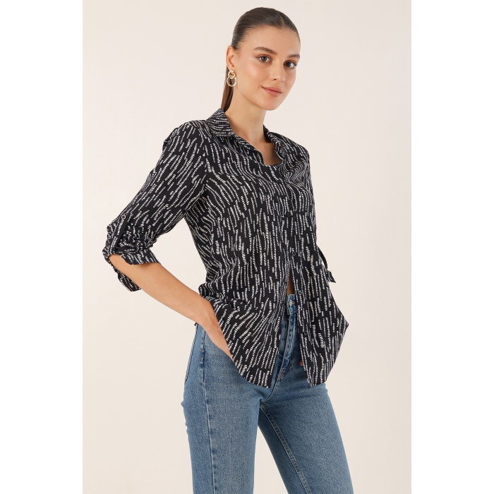 3721 Grafik Desenli Gömlek - M.Siyah