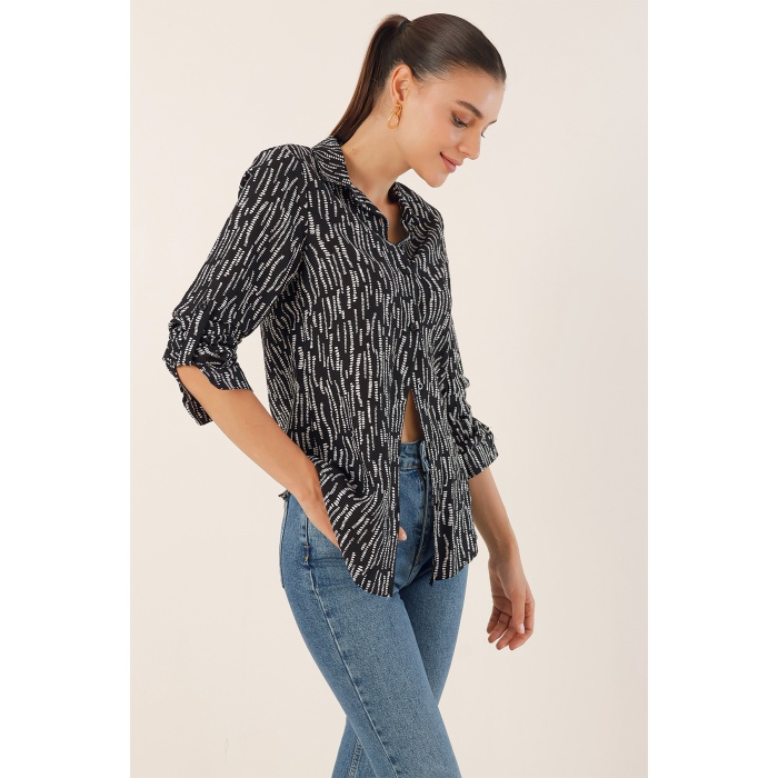 3721 Grafik Desenli Gömlek - M.Siyah