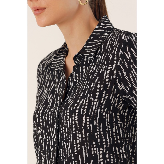 3721 Grafik Desenli Gömlek - M.Siyah