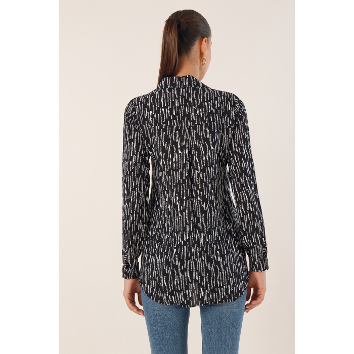 3721 Grafik Desenli Gömlek - M.Siyah