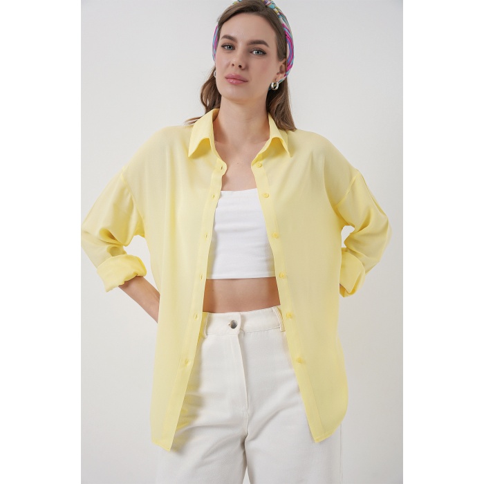 Kadın Oversize Viskon Gömlek 3785 - Sarı