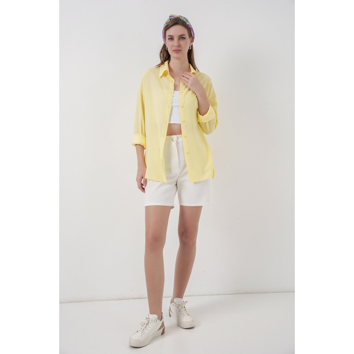 Kadın Oversize Viskon Gömlek 3785 - Sarı