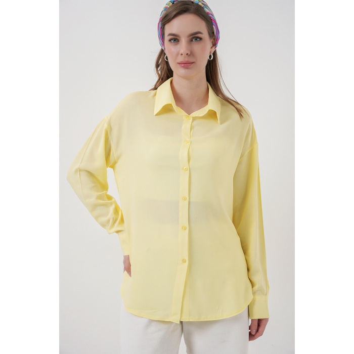 Kadın Oversize Viskon Gömlek 3785 - Sarı