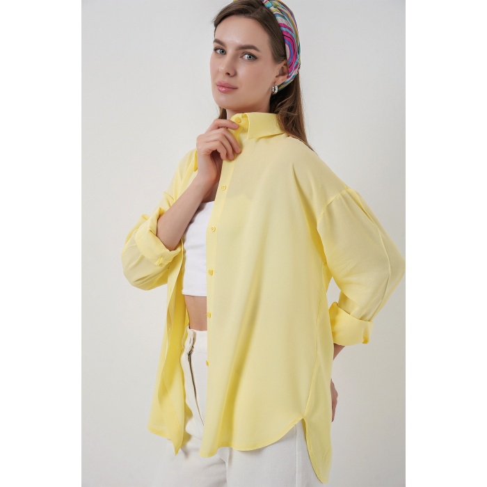 Kadın Oversize Viskon Gömlek 3785 - Sarı