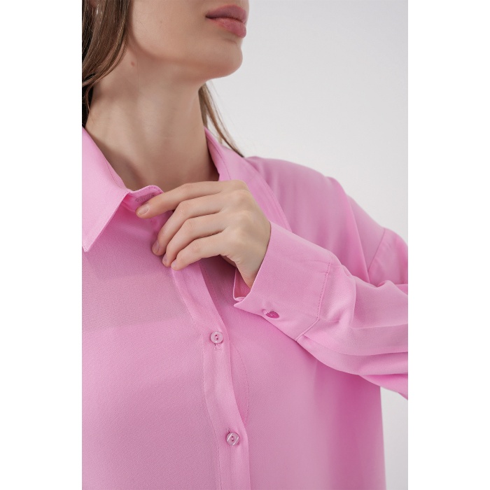 Kadın Oversize Viskon Gömlek 3785 - Pembe