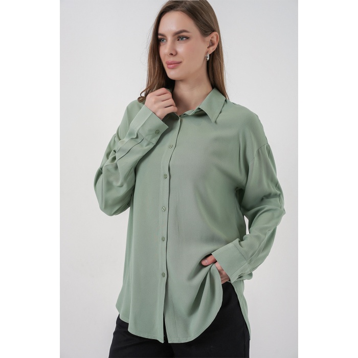 Kadın Oversize Viskon Gömlek 3785 - Çağla