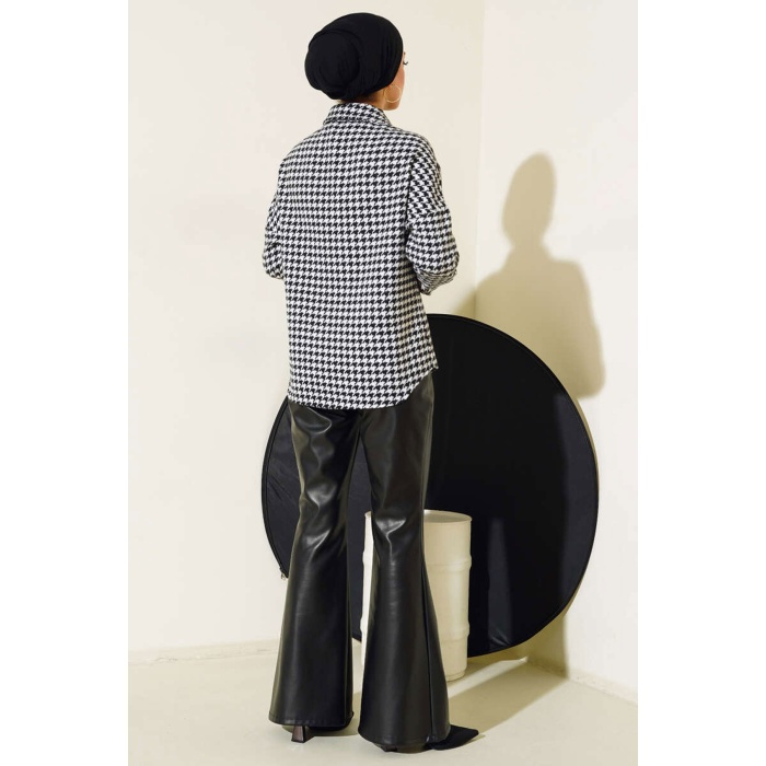 3852 Kazayağı Desen Gömlek - Siyah