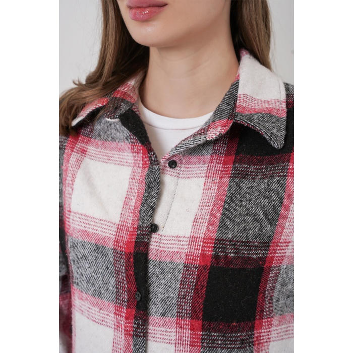 Kadın Ekose Desen Oversize Oduncu Gömlek 3854 Kiremit