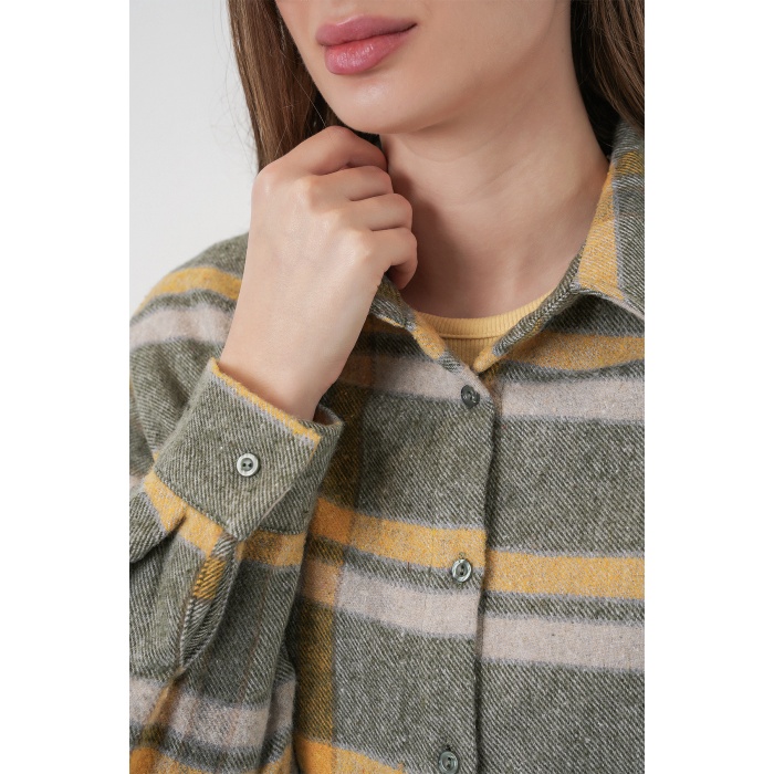 Kadın Ekose Desen Oversize Oduncu Gömlek 3854 E.Yeşil