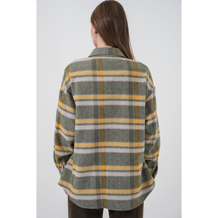 Kadın Ekose Desen Oversize Oduncu Gömlek 3854 E.Yeşil