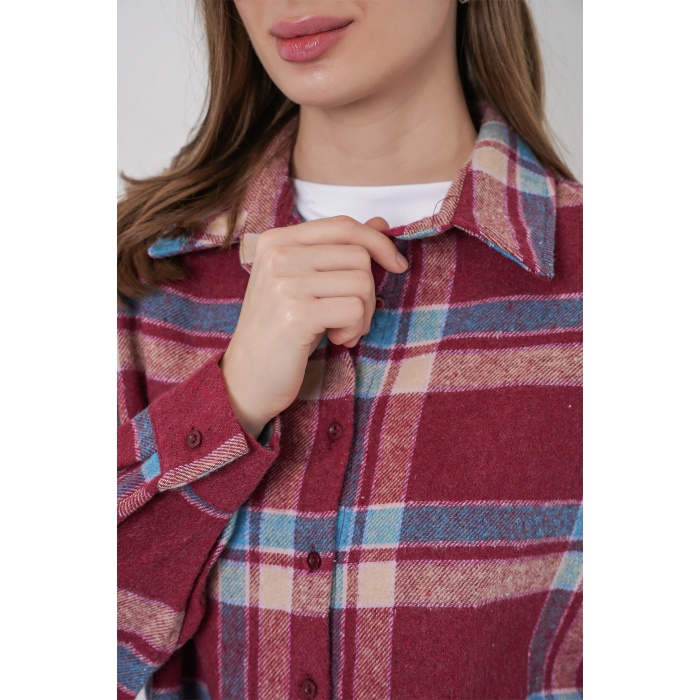 Kadın Ekose Desen Oversize Oduncu Gömlek 3854 A.Kiremit