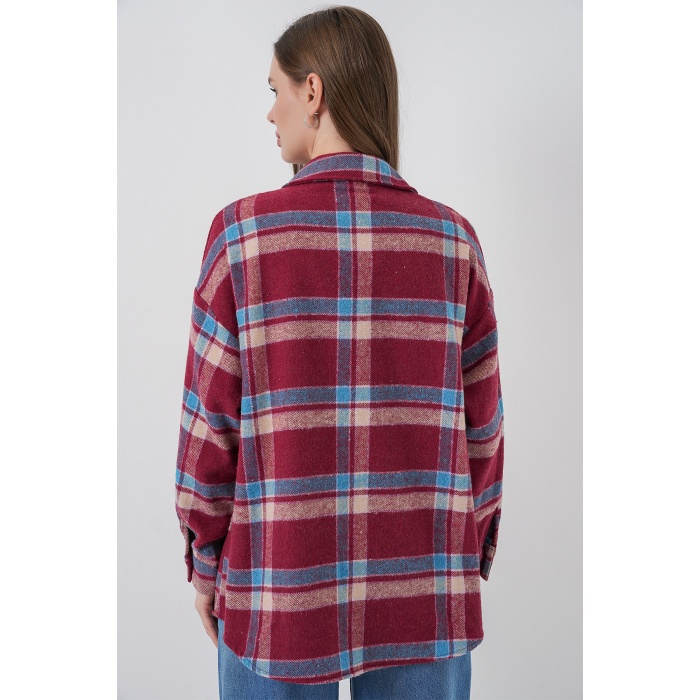 Kadın Ekose Desen Oversize Oduncu Gömlek 3854 A.Kiremit