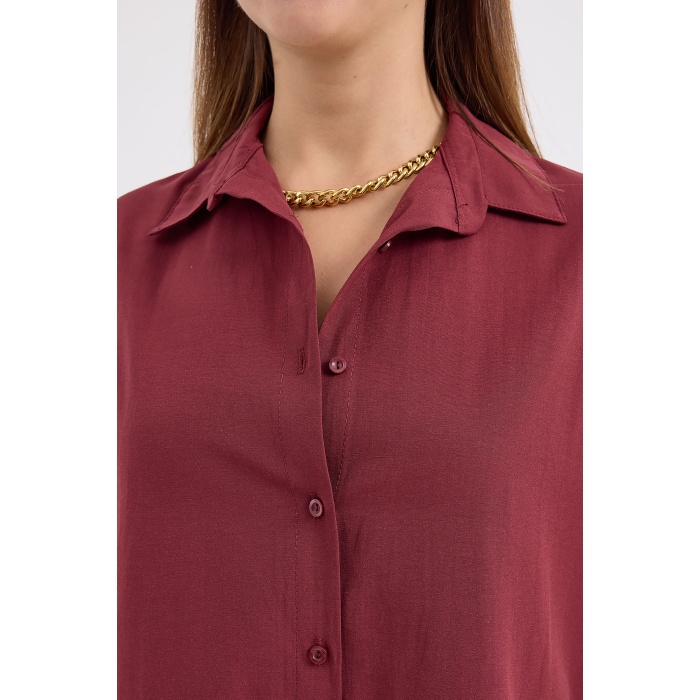 3900 Oversize Uzun Basic Gömlek - Mürdüm