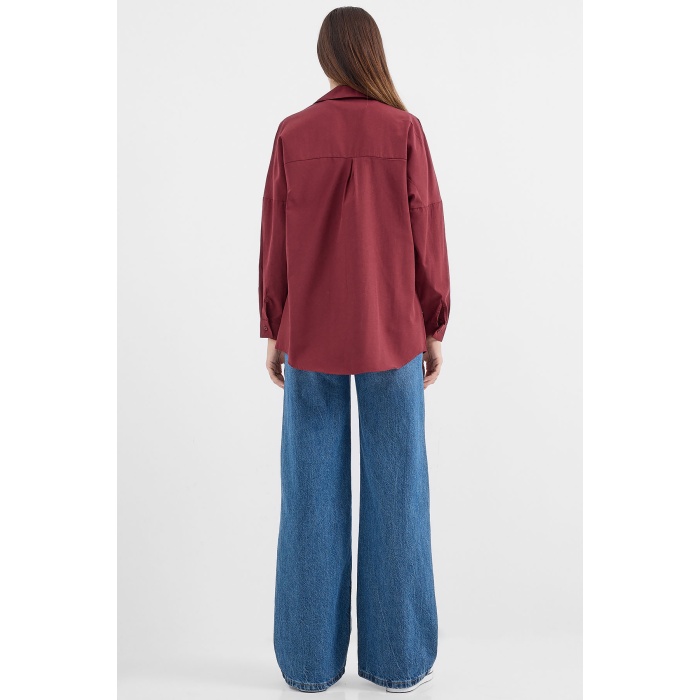 3900 Oversize Uzun Basic Gömlek - Mürdüm