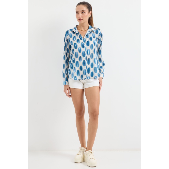 3964 Hafif Dökümlü Saten Gömlek - B.Mavi